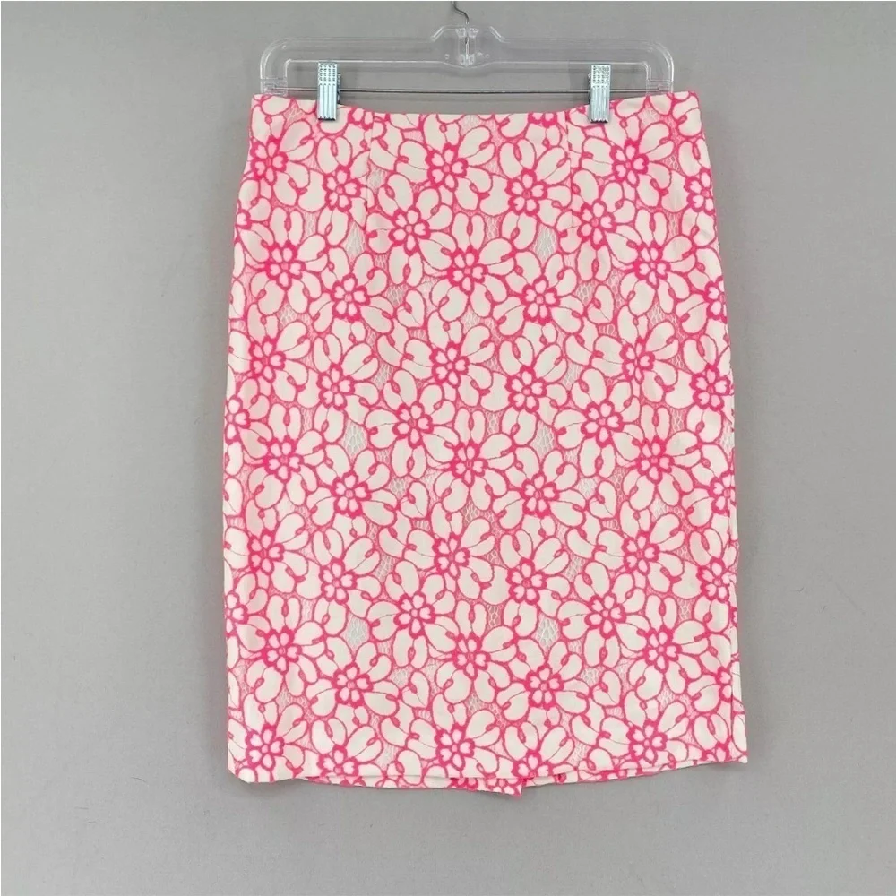 Lilly Pulitzer Hyacinth Fiesta Pink Pique Lace Above Knee Pencil Skirt Size 4 - Picture 2 of 8